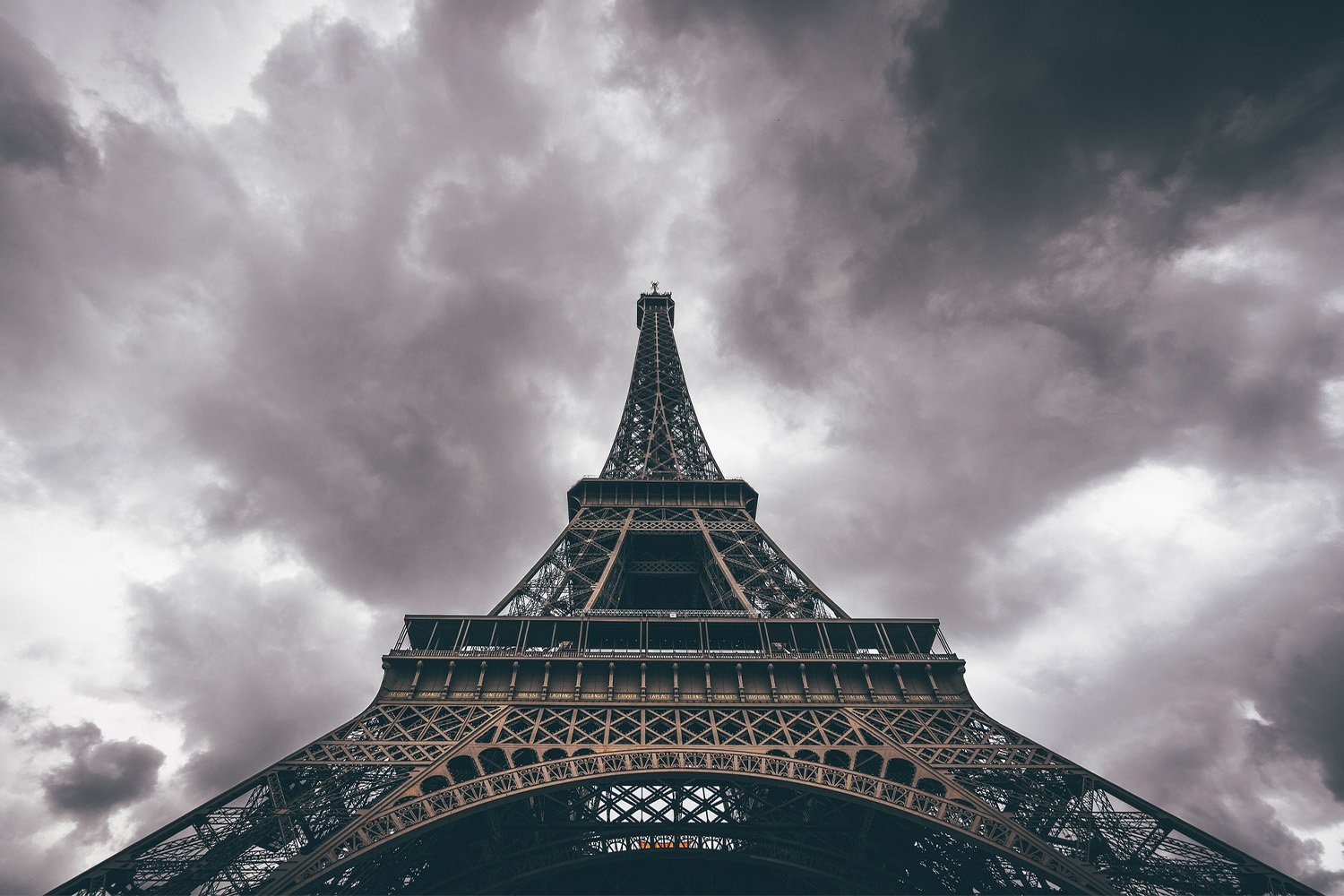 worm's eye view of the Eiffel Tower