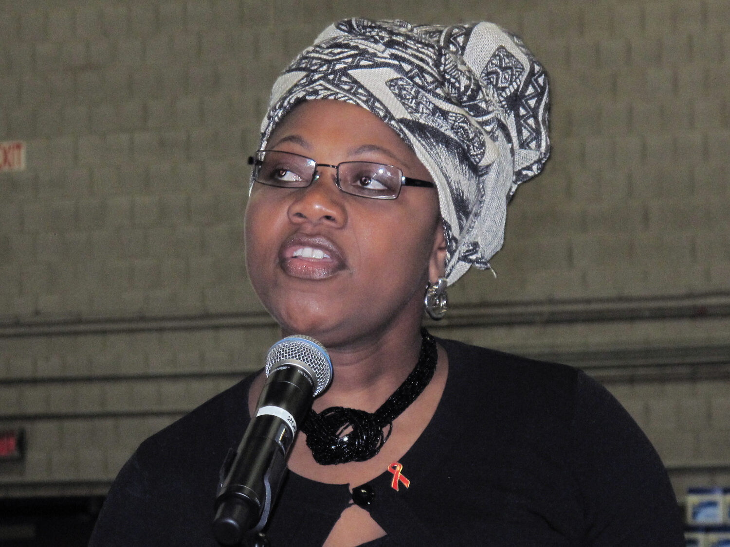 woman speaking on behalf of Boston AIDS Africa 