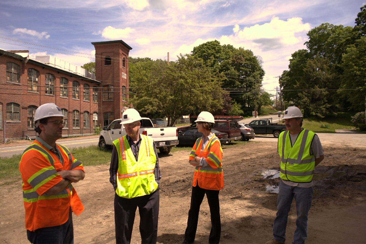 4 Tocci employees wearing PPE at Abbot Mill construction site 