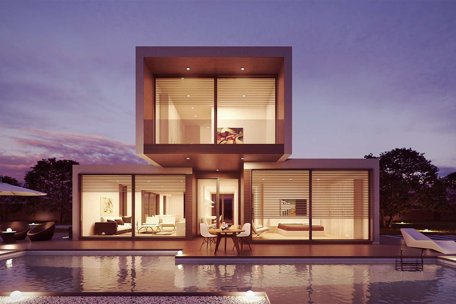 modern house that looks like a stack of three boxes