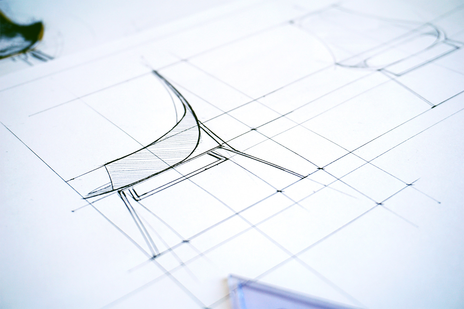 blueprint of chair drawn by an architect