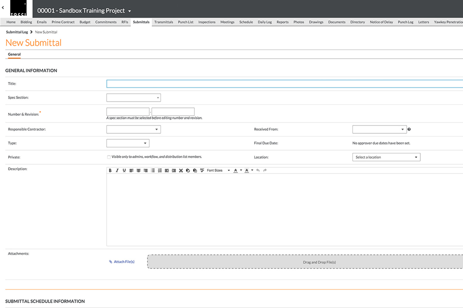 Lean submittal dashboard in Procore