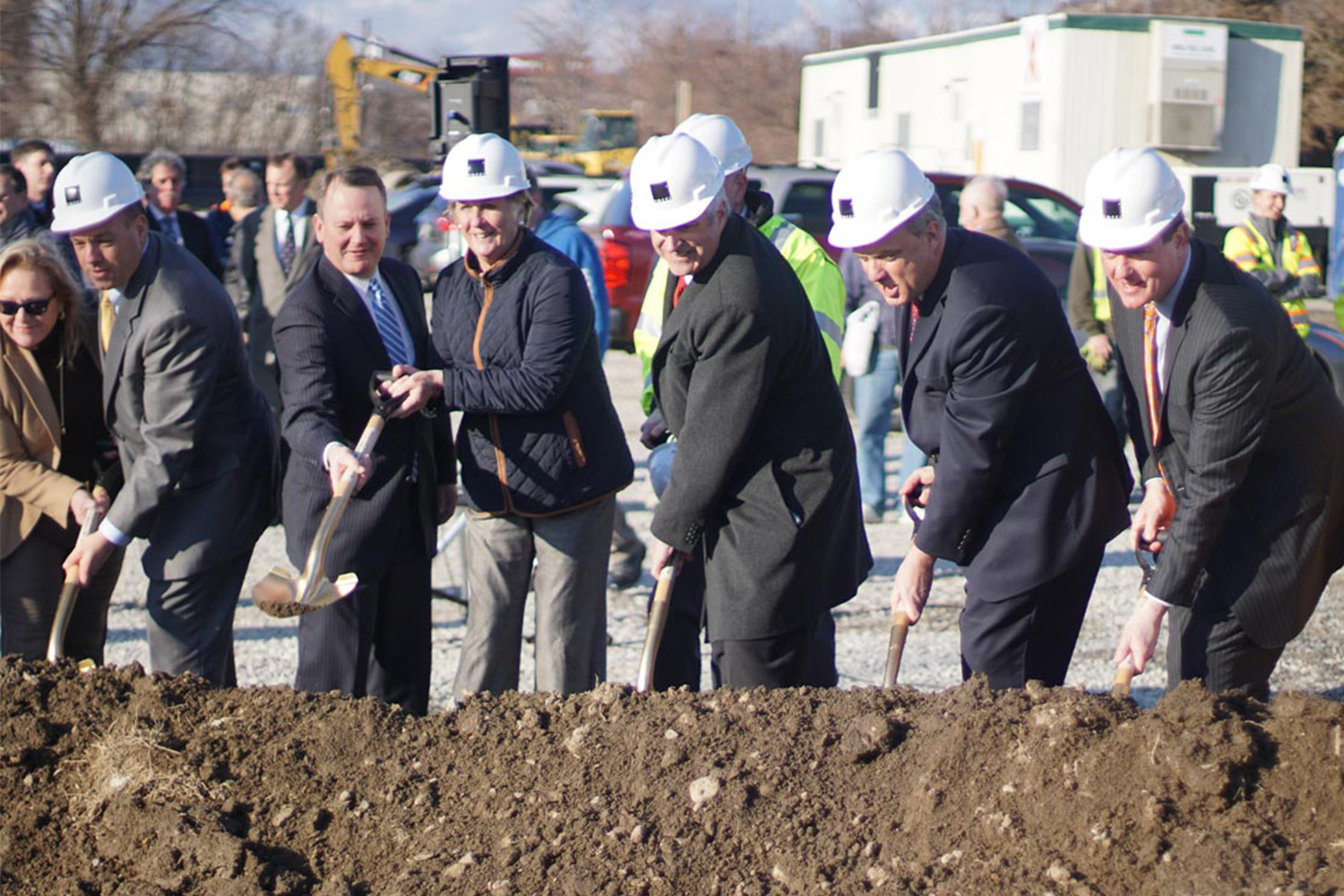 The project team breaks ground at the site of the new Worcester Hilton Homewood Suites