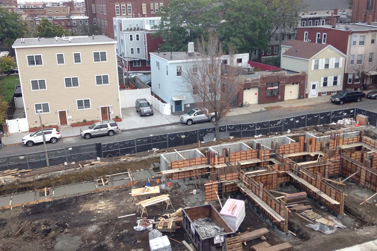 Drone view of construction area next to road