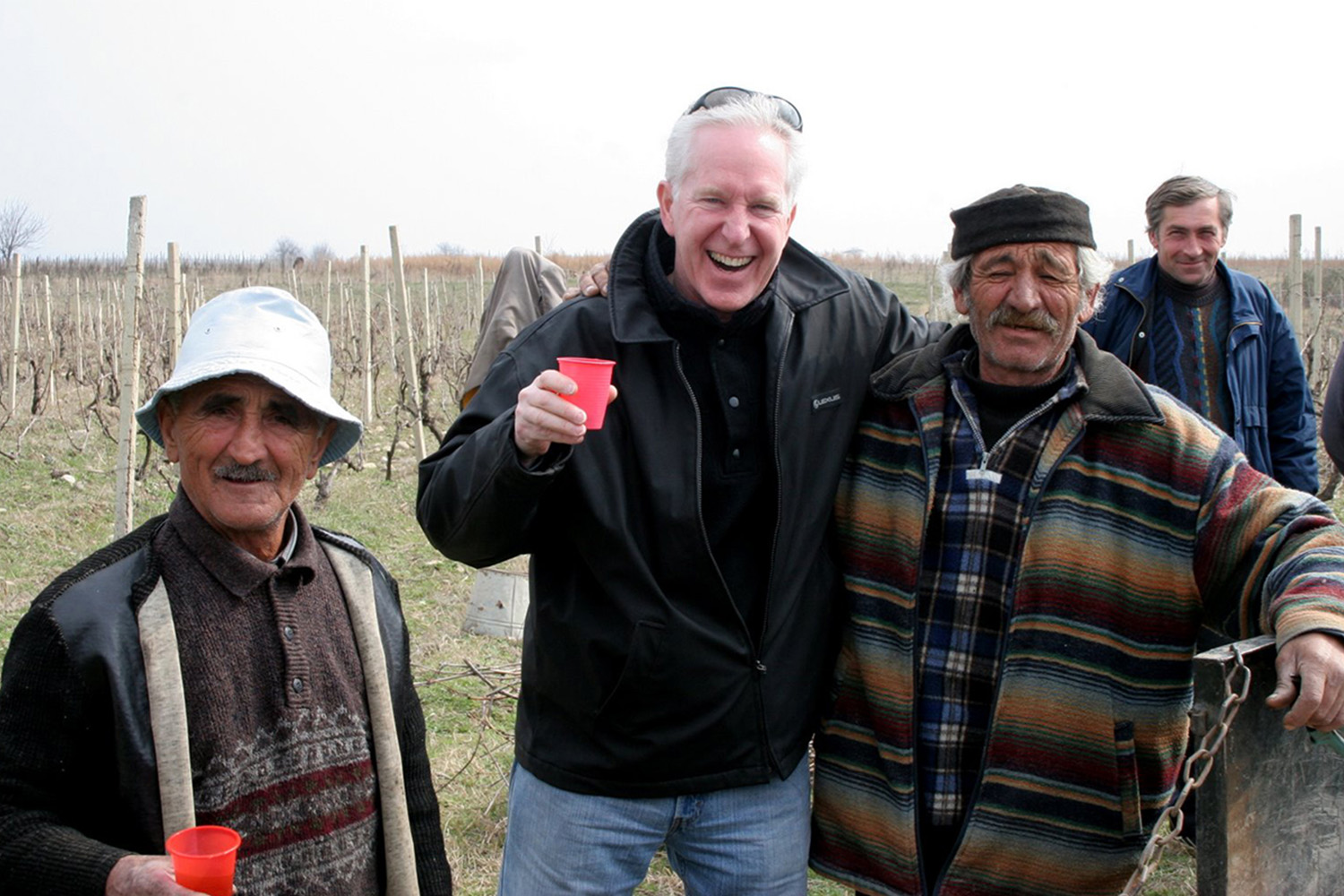 John Tocci with Georgian vineyard workers