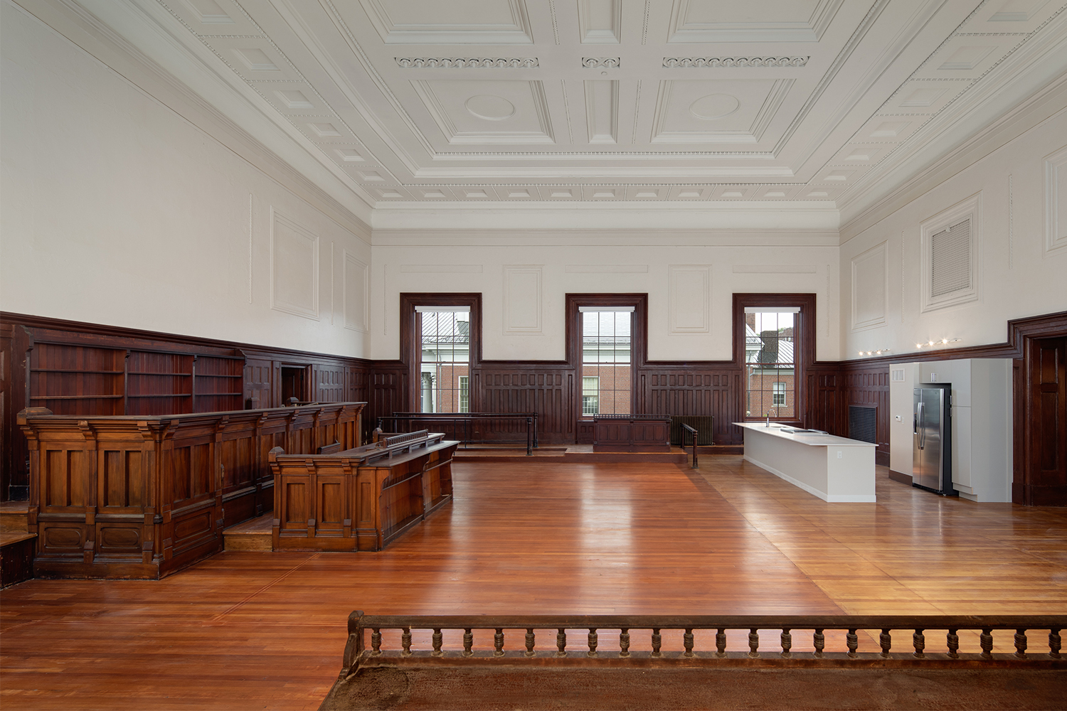 Spacious wooden courtroom