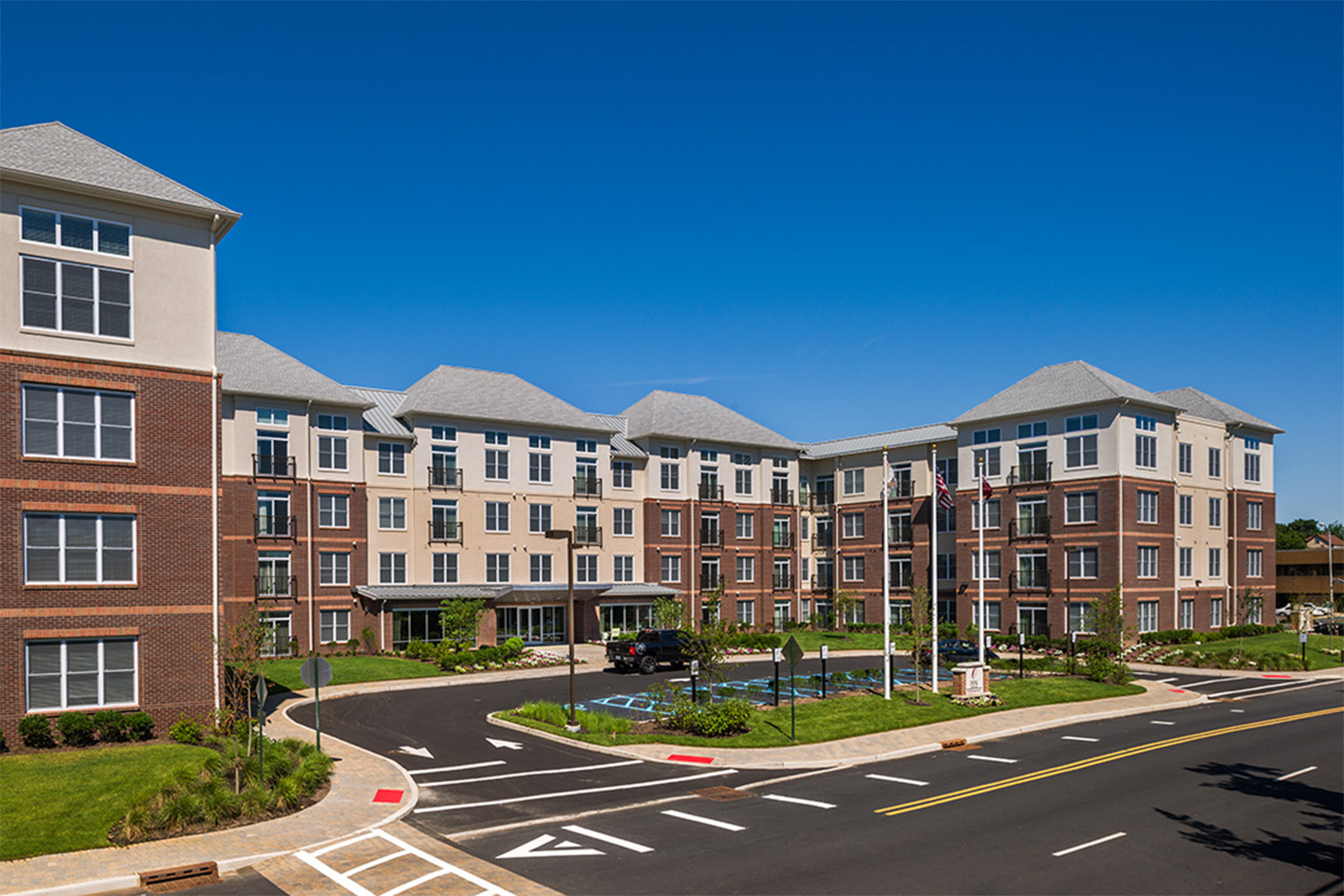 View of Harmon Cove exterior seen from across the street