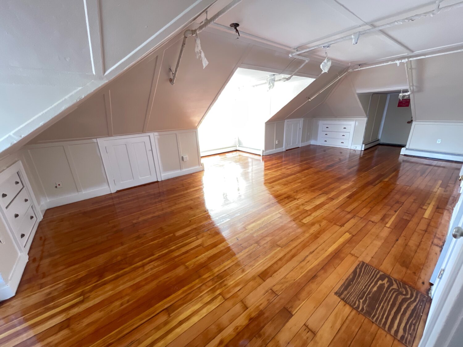 Dorm room with wooden floors to fit three students