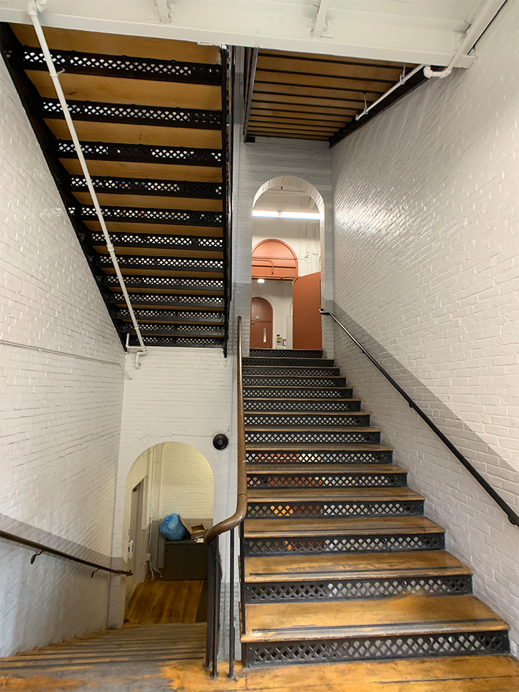 Front view of wooden staircase 