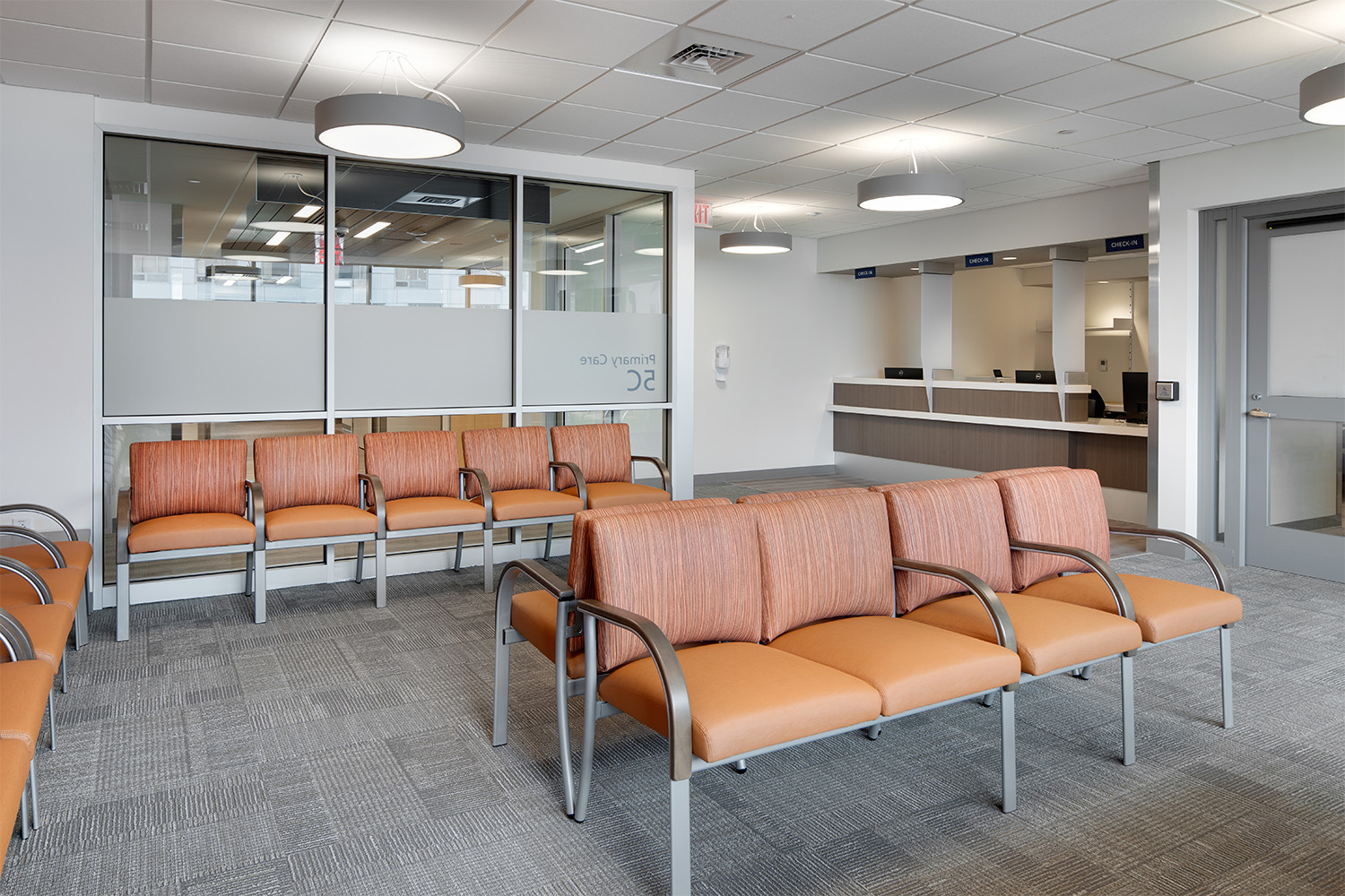 Primary Care lobby with orange seating