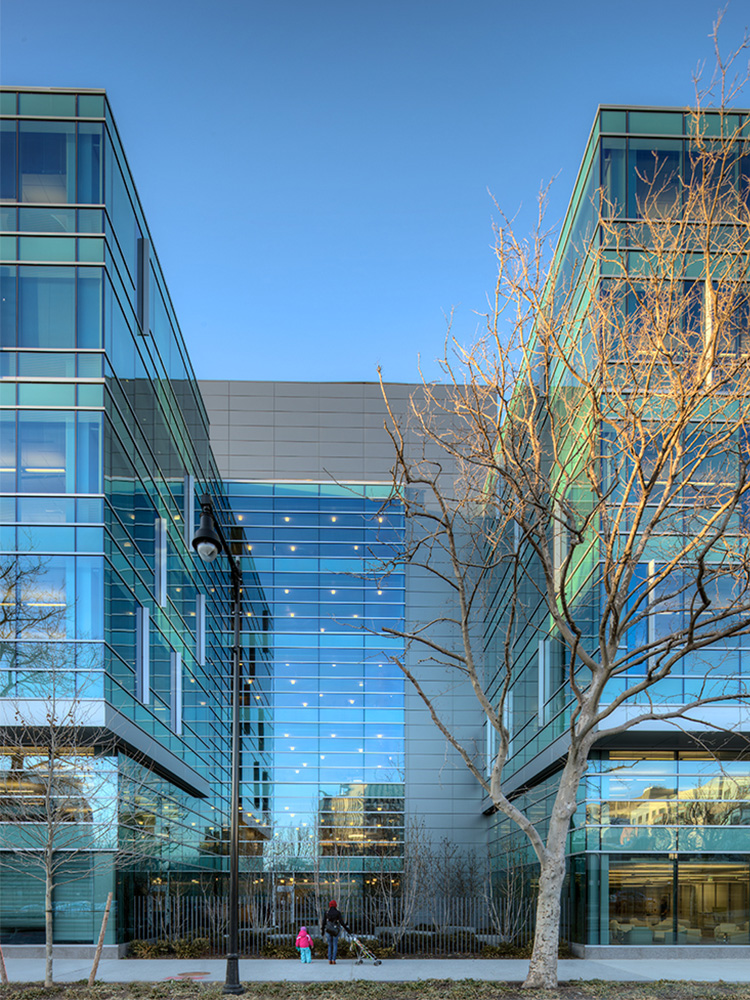 Close-up view of gap between two buildings 