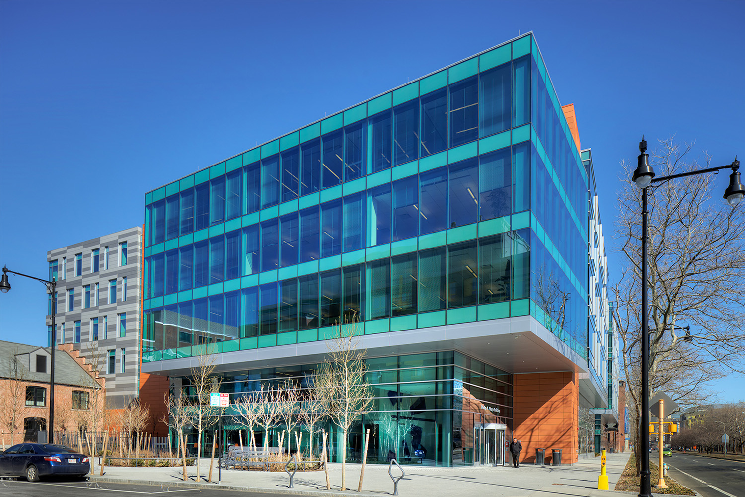 Exterior sideview of Biogen Headquarters seen from 6th 