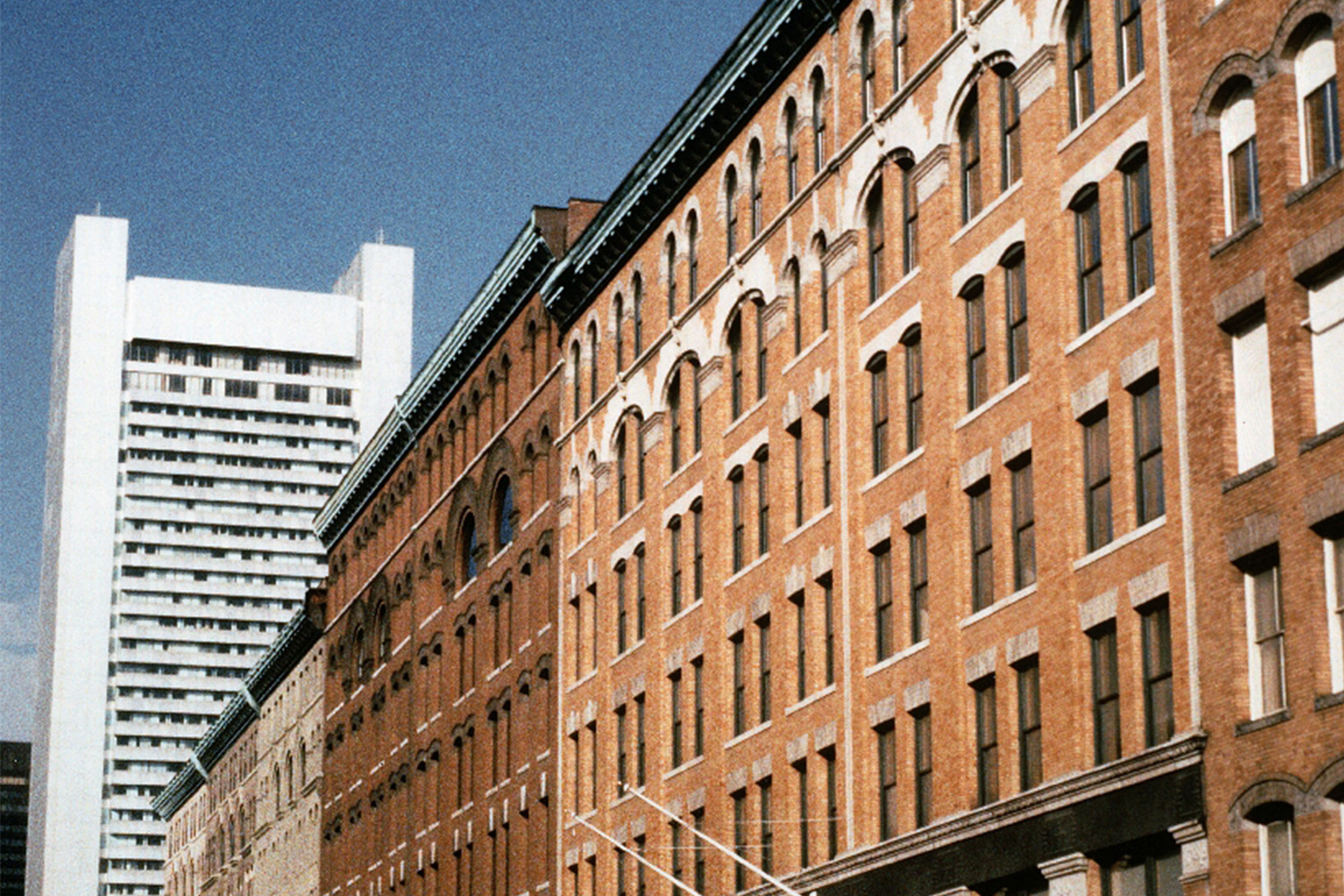 Façade of 280 Summer Street building, seen at an angle