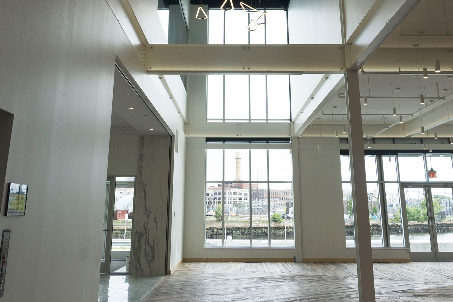 Section of lobby area closest to dramatic large window 