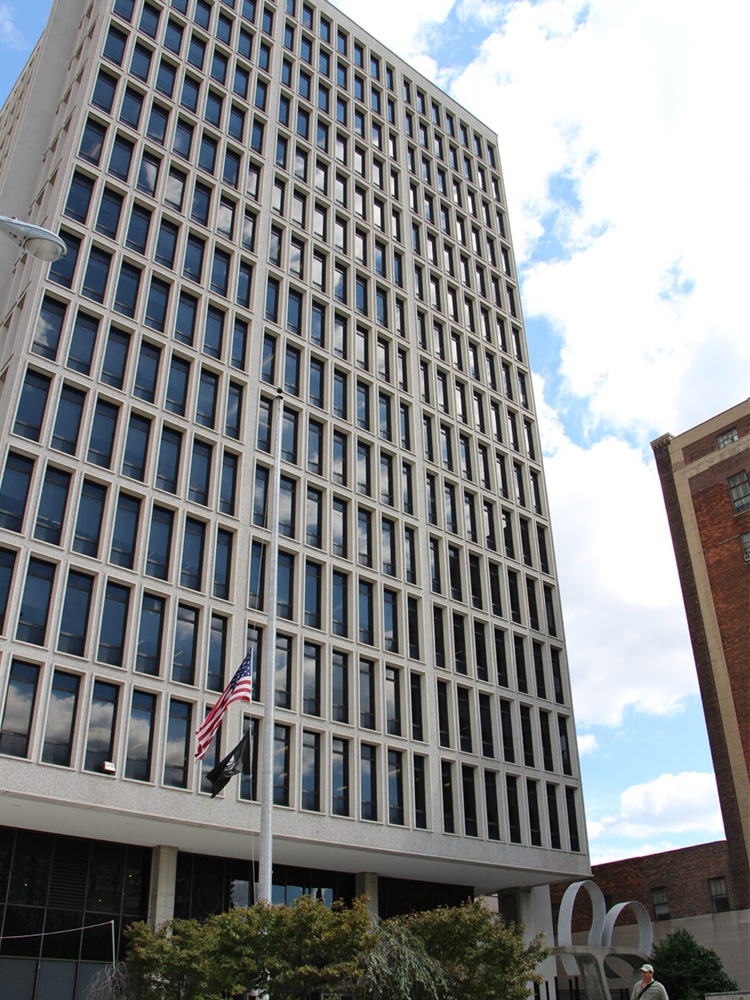 Worm's eye view of Rodino skyscraper 