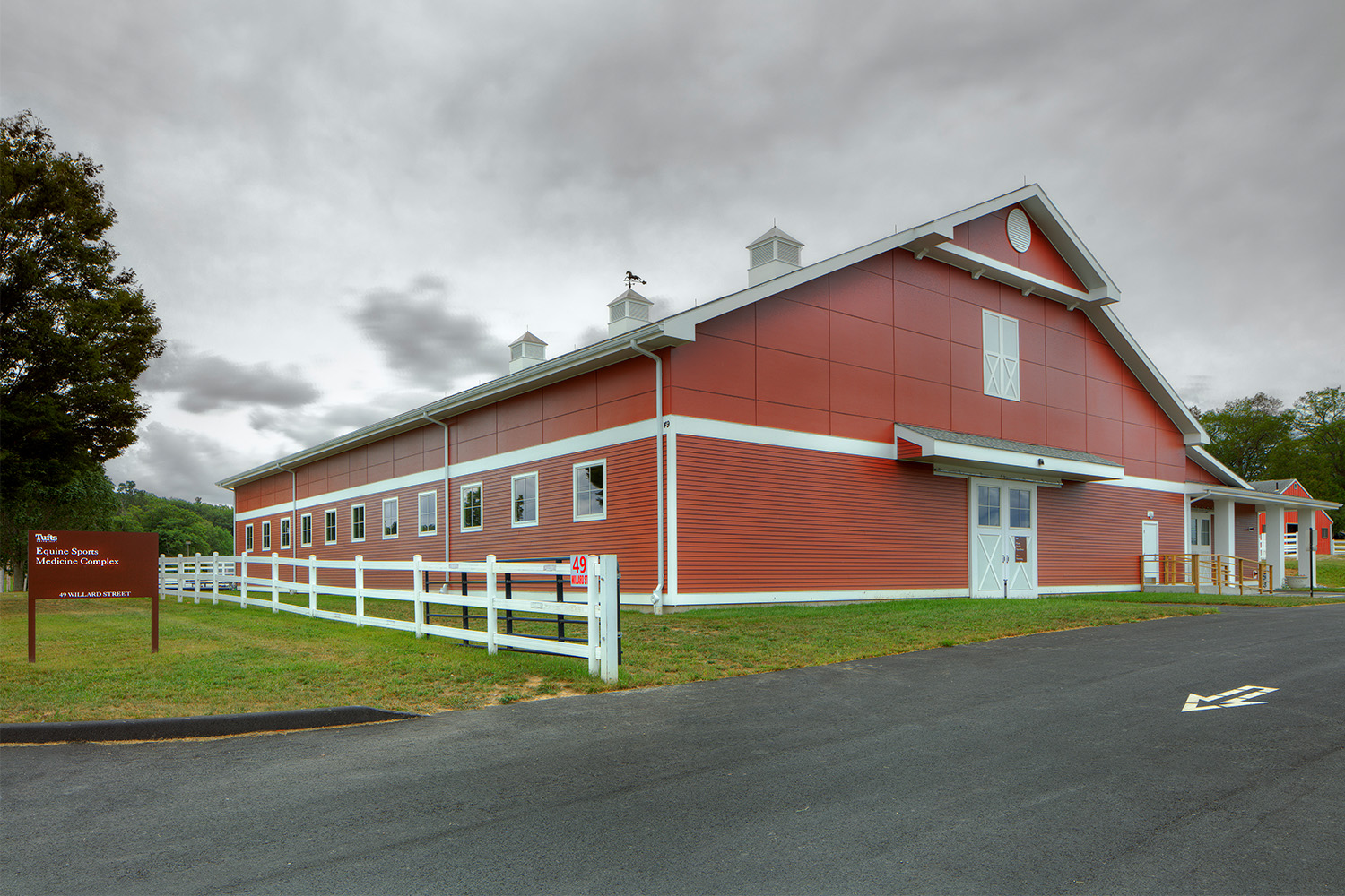 Angled view of exterior on a cloudy day