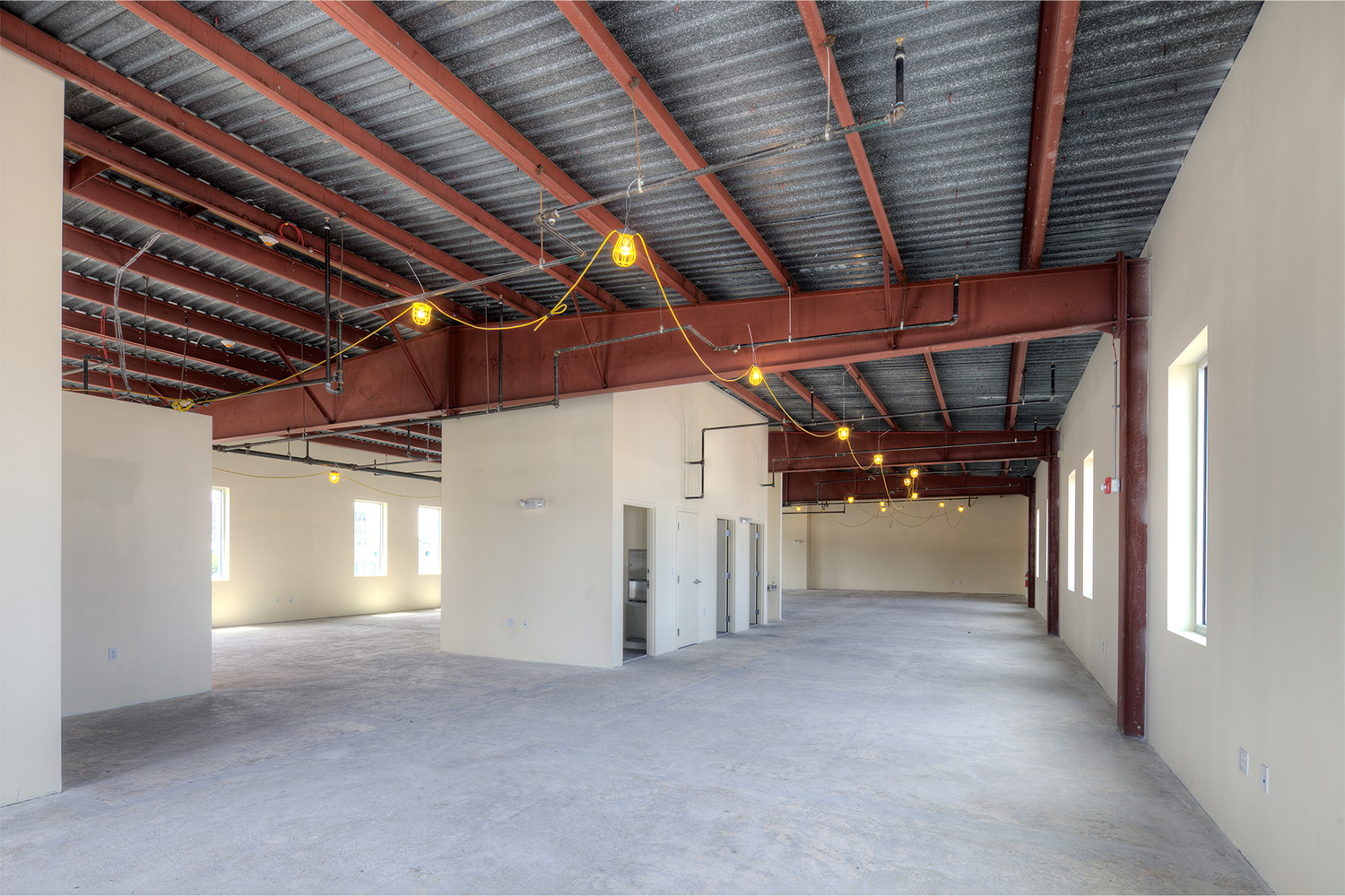 Longview of parking garage, splits off into 2 sections  