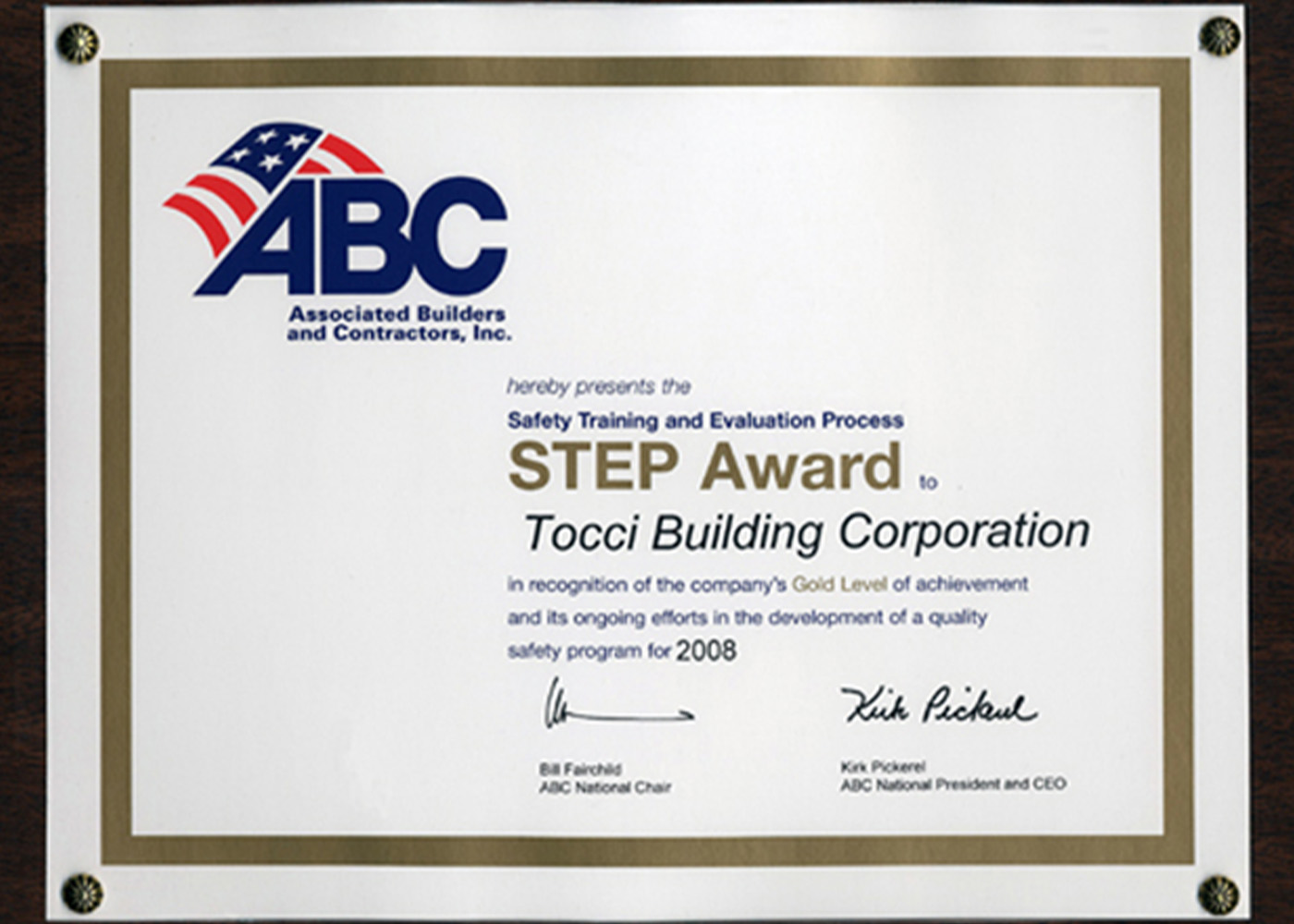 STEP award plaque