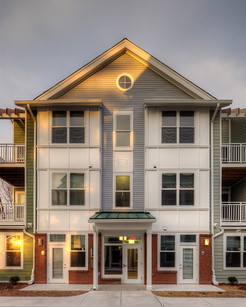 View of 1111 Stratford's front exterior at dusk 