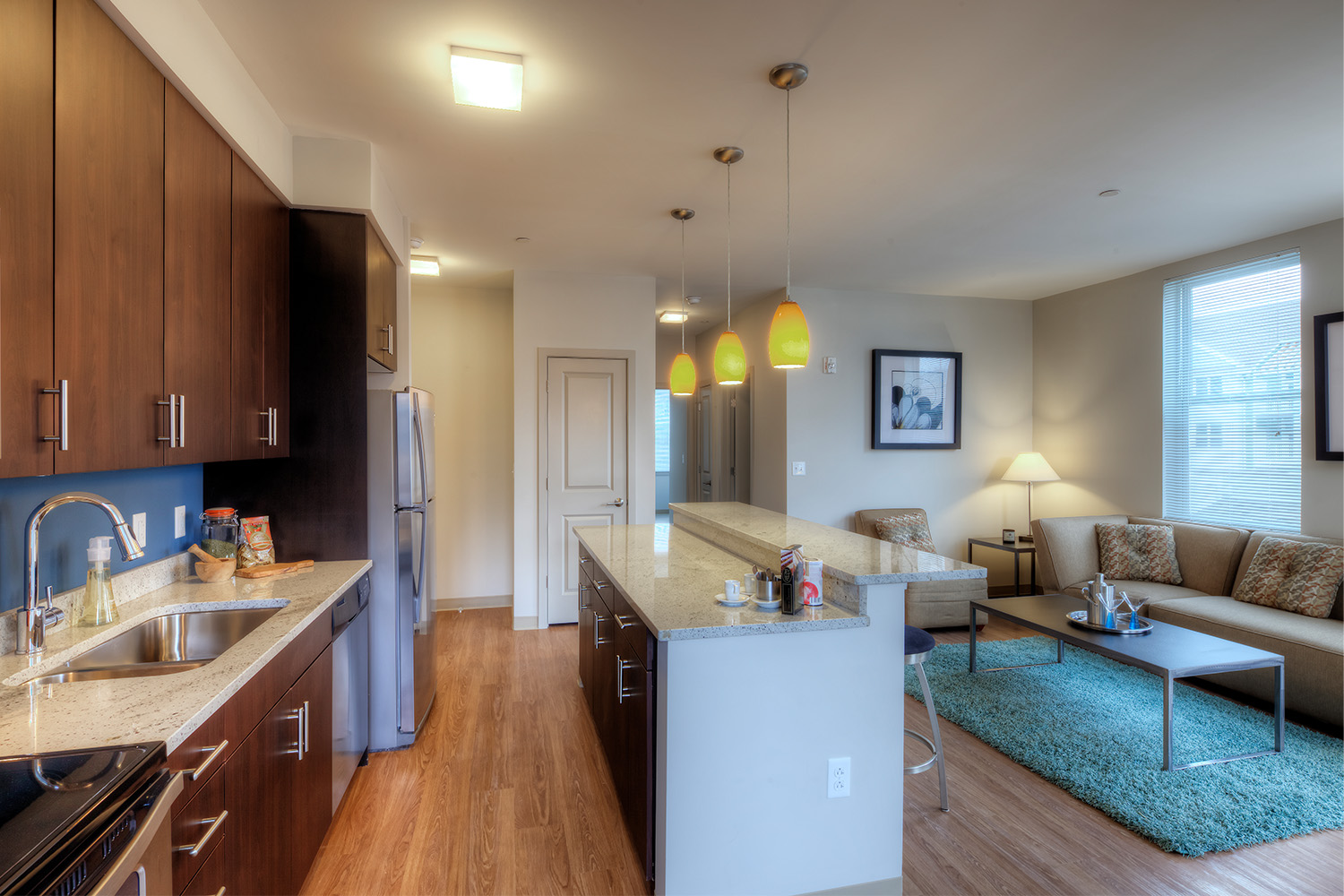 View of kitchen and living room