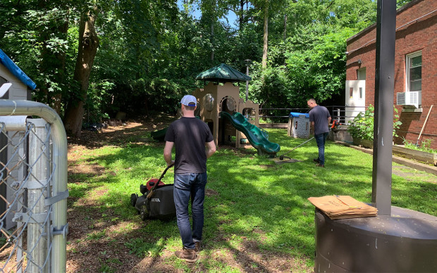 man mowing lawn 