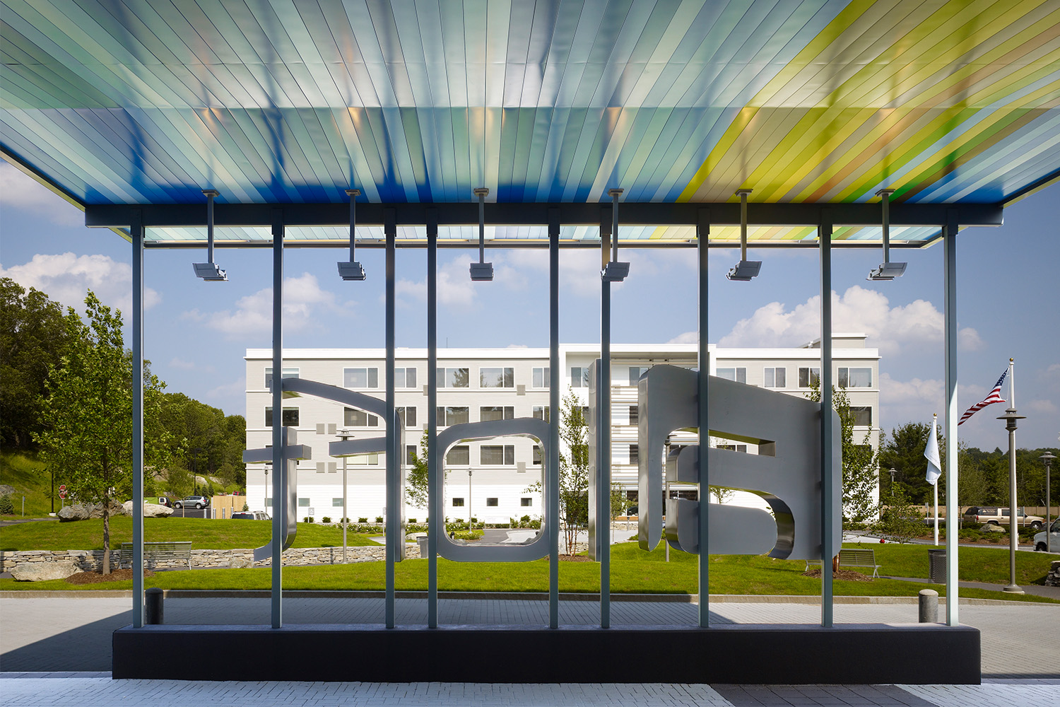 View from behind the outdoor "Aloft" sign