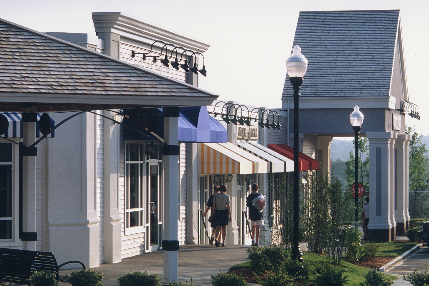 View of the storefronts seen from sidewalk