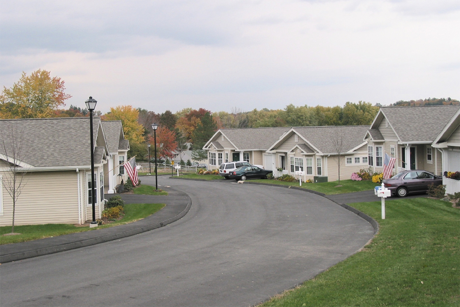 View of road between houses