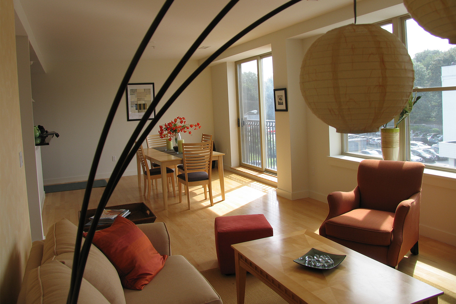 Living room with feng shui lighting fixture 