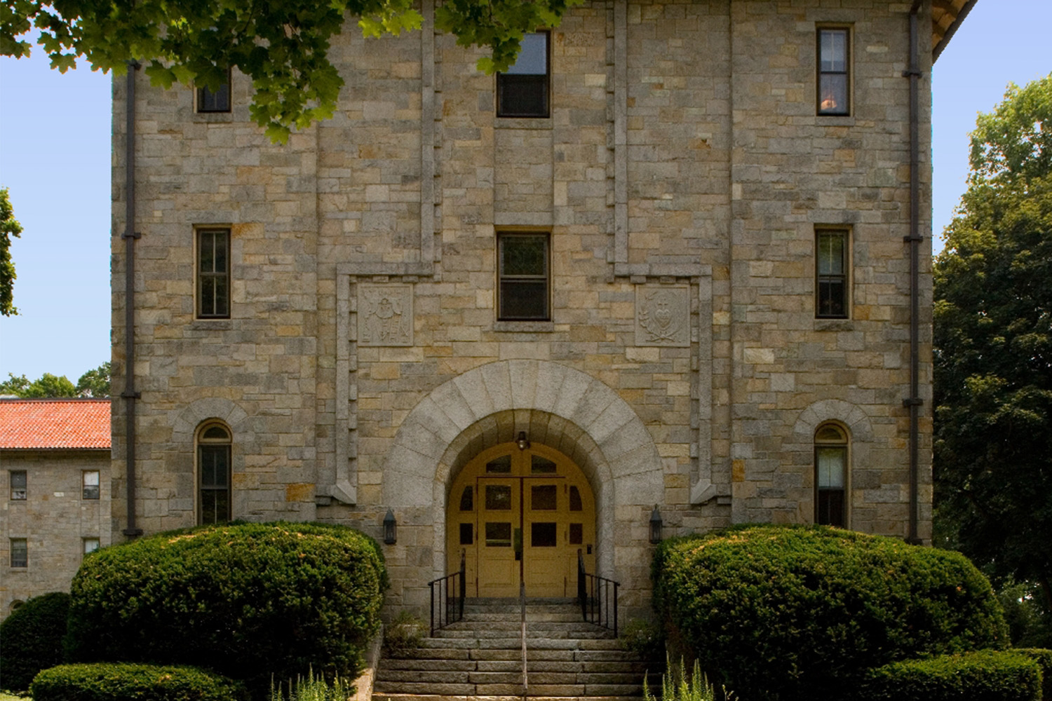 Frontal view of side-entrance to chapel