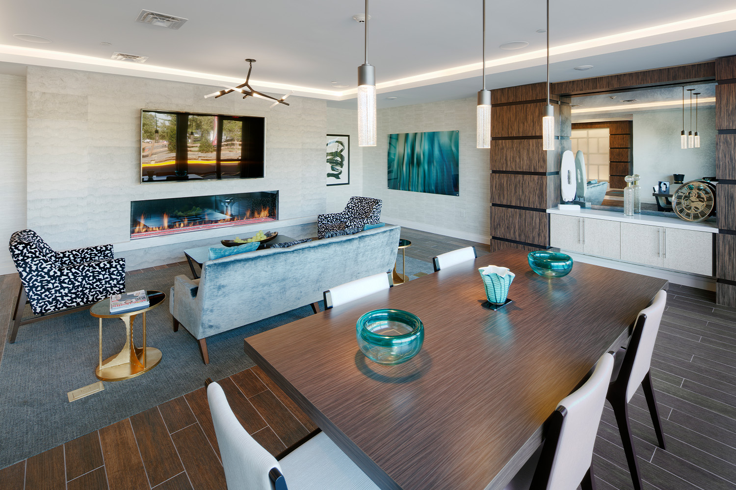 Elegant dining area with access to living room