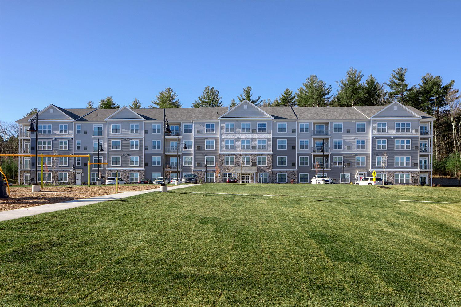 View of the front exterior, with lawn in front