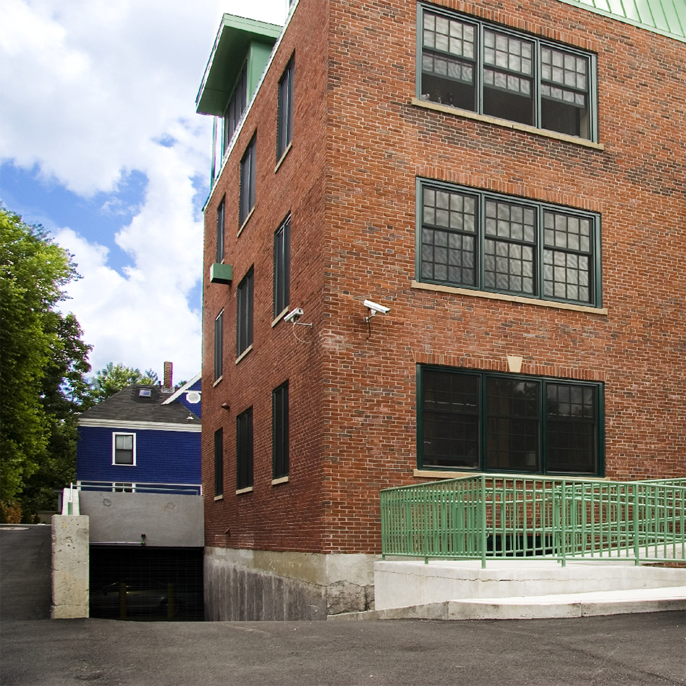 Entrance to redbrick parking garage