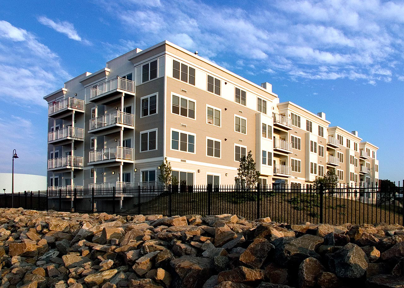 Angled sideview of Shaw's Landing exterior at midafternoon