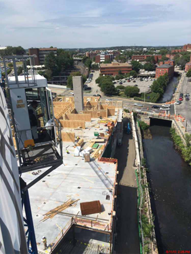 View of construction area next to river