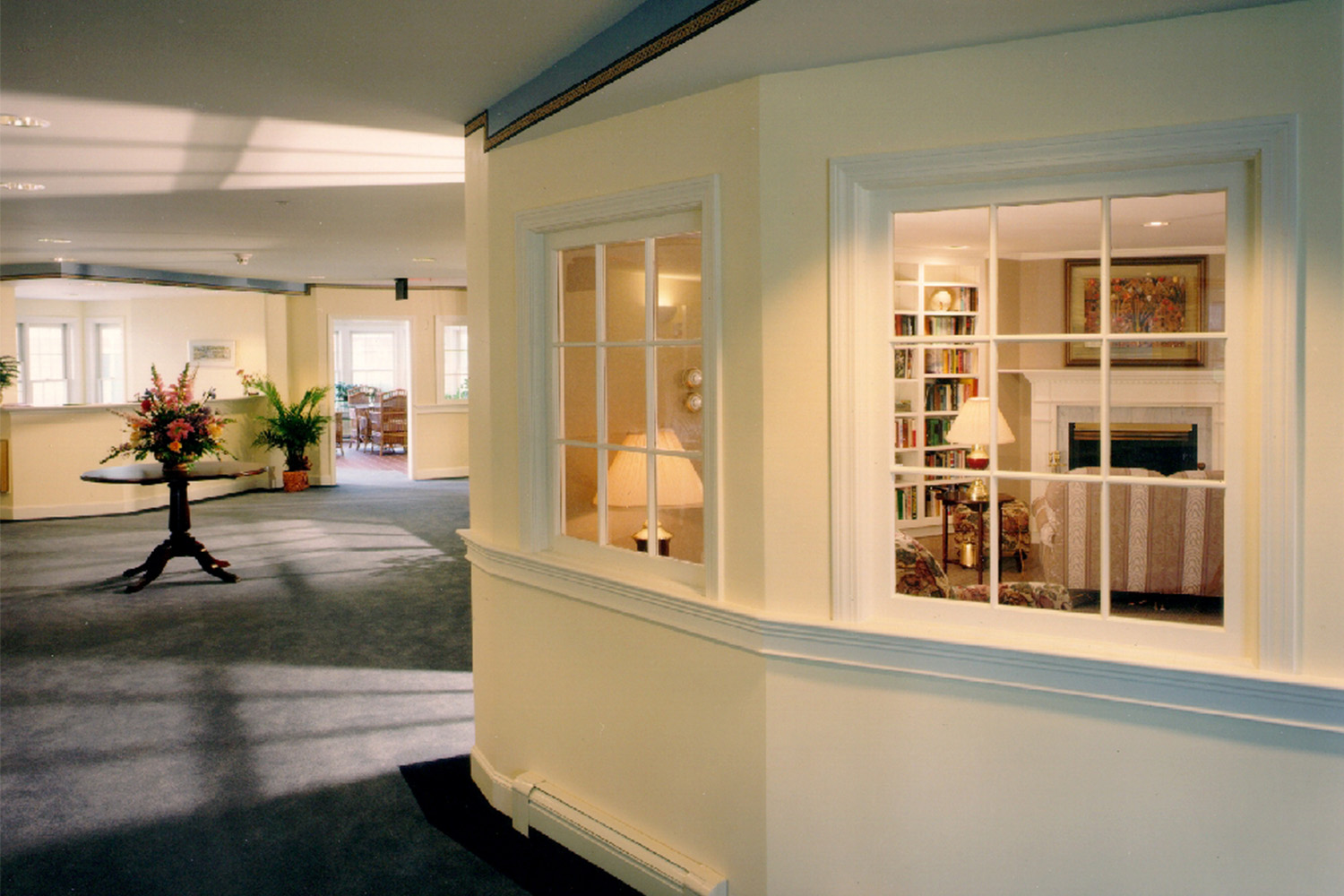 View of library through window