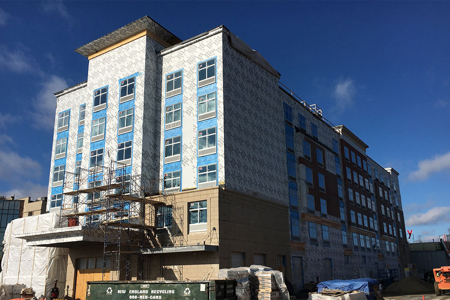 Front exterior of Hollywood Suites, under construction