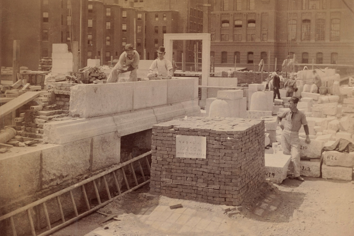 Load test for Guastavino tile arches along Boylston Street, construction of the McKim Building