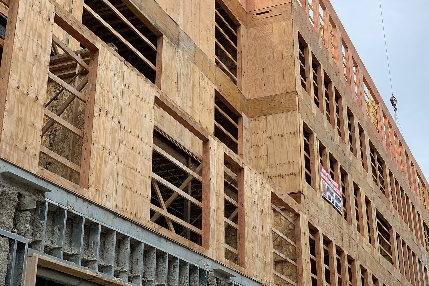 Close up of Kendall East, Flats on First stick build in Cambridge
