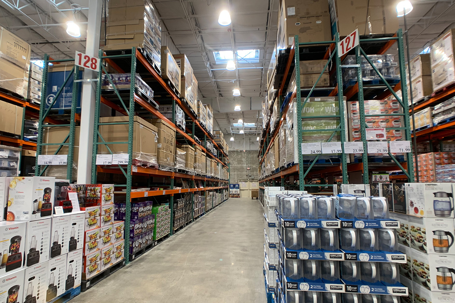 Aisle with boxes at Nashua Costco