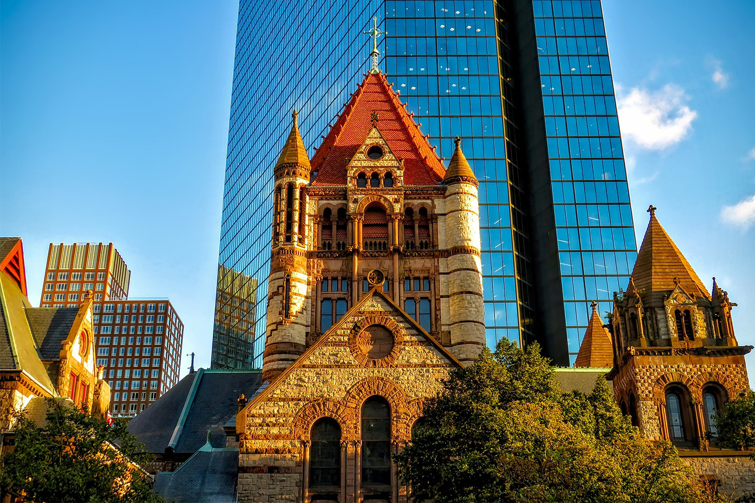 Front view of Boston's Trinity Church seen at daytime 