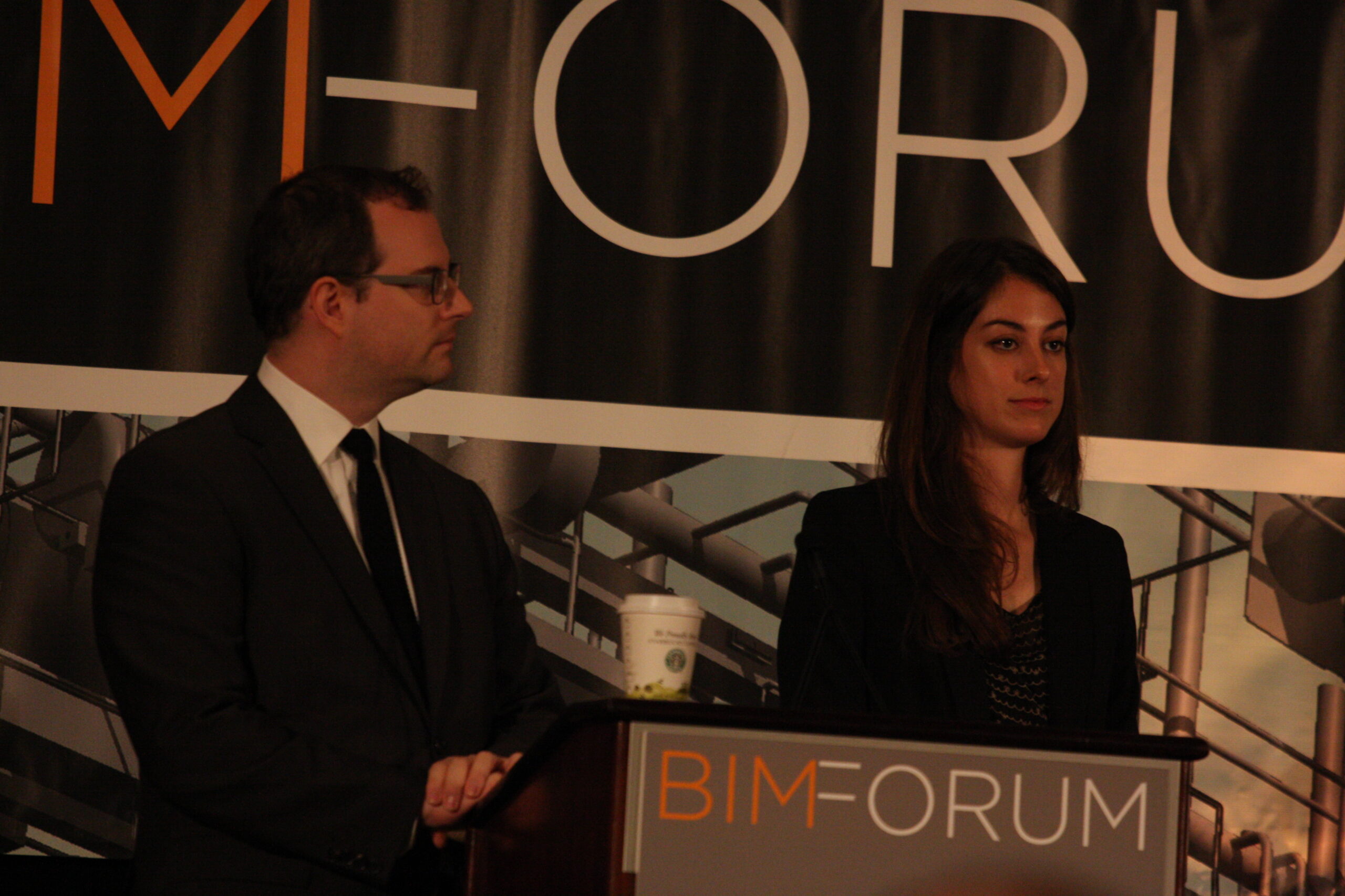 Pierce Reynoldson and Kristen Tomilson delivering speech at 2011 BIMForum conference in Chicago