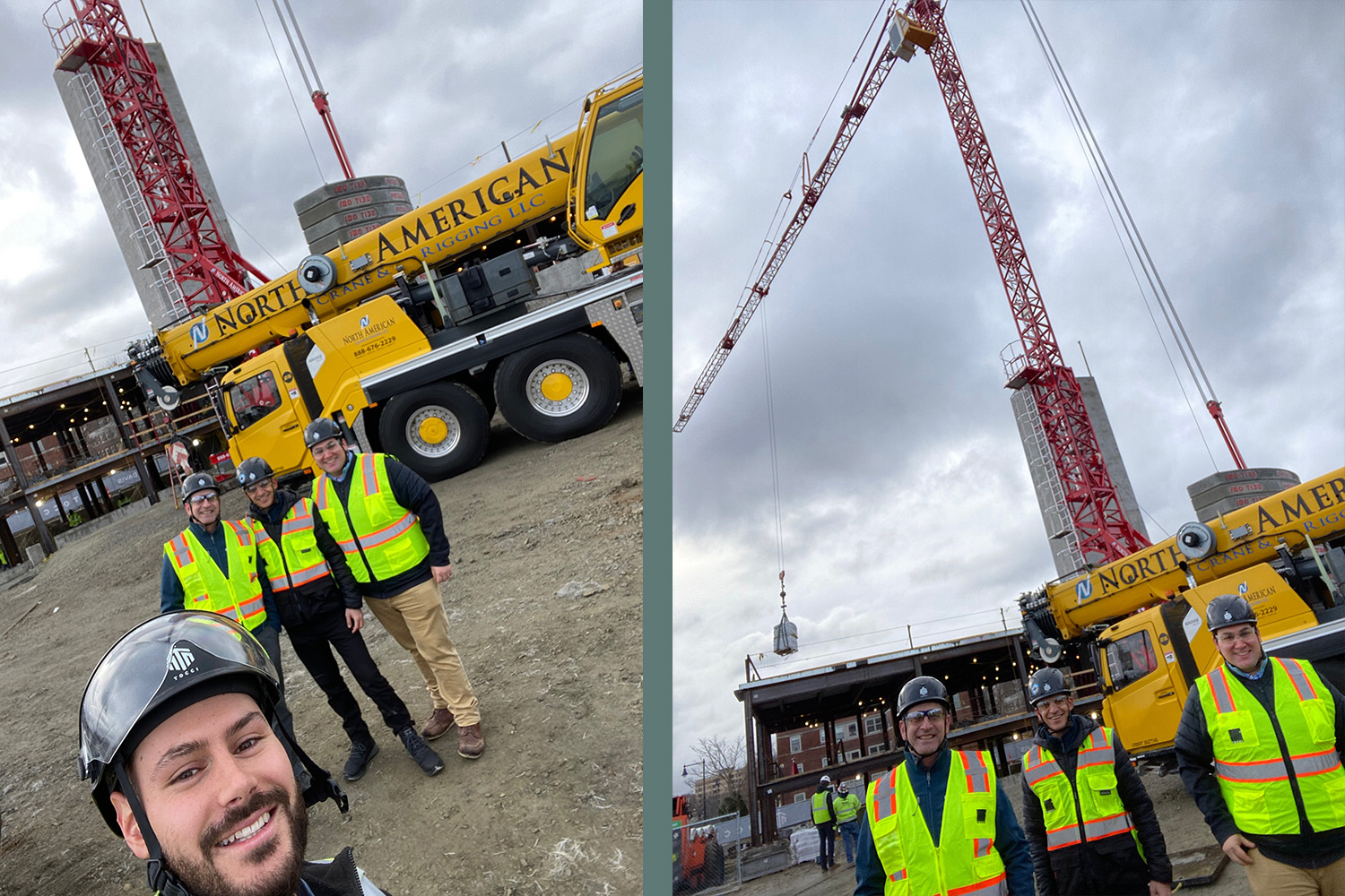 Two photos - one selfie by the project engineer and the other of the estimating team on their visit to site