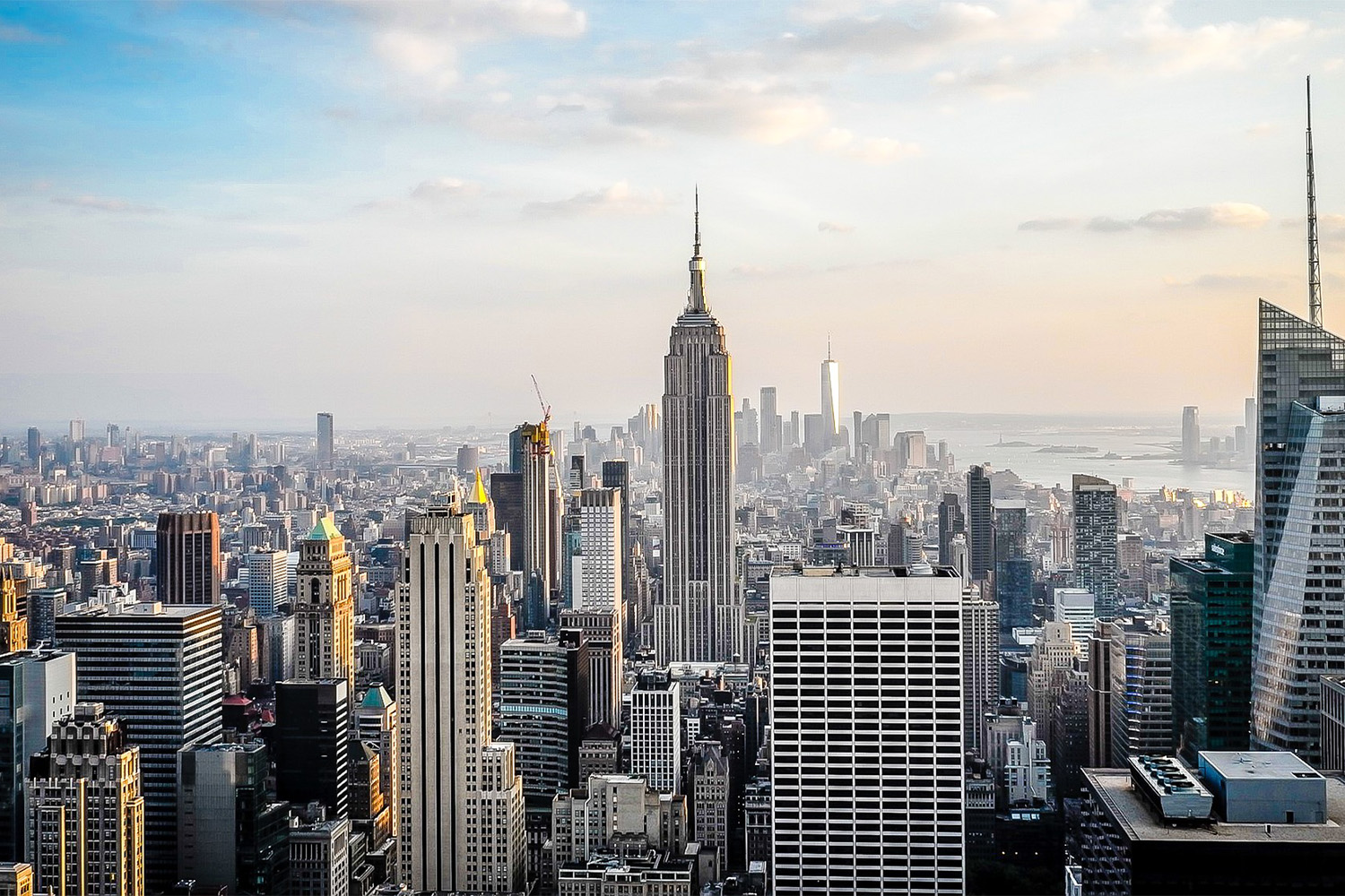 aerial view of NYC skyline with view of Empire State building 