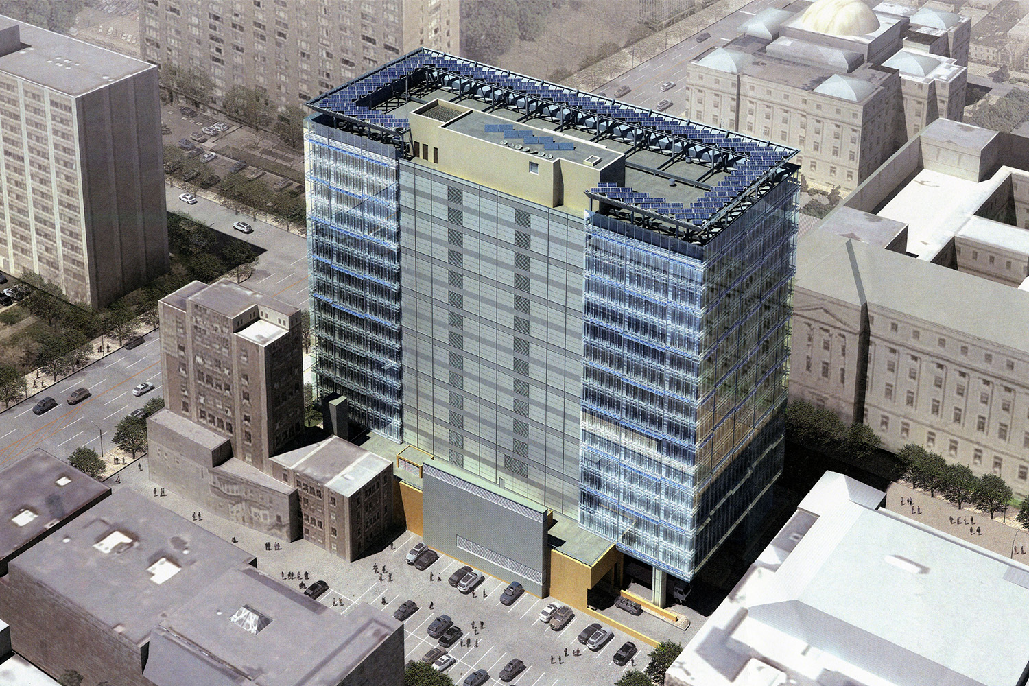aerial view of Rodino building rendering 