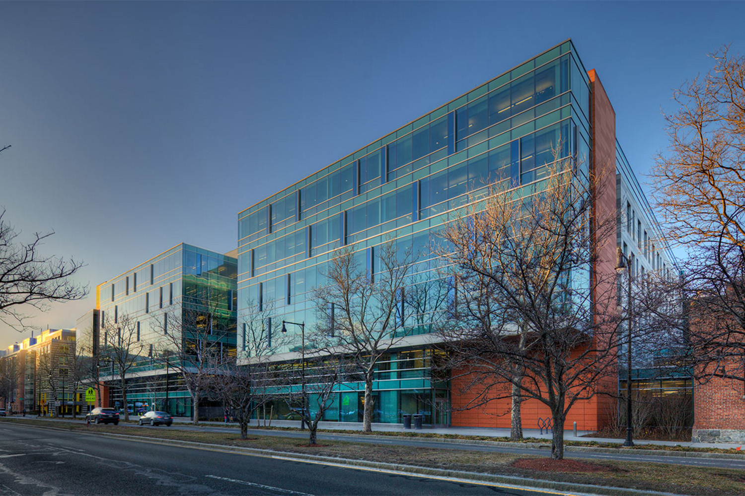 streetview of 225 Binney, at dusk 