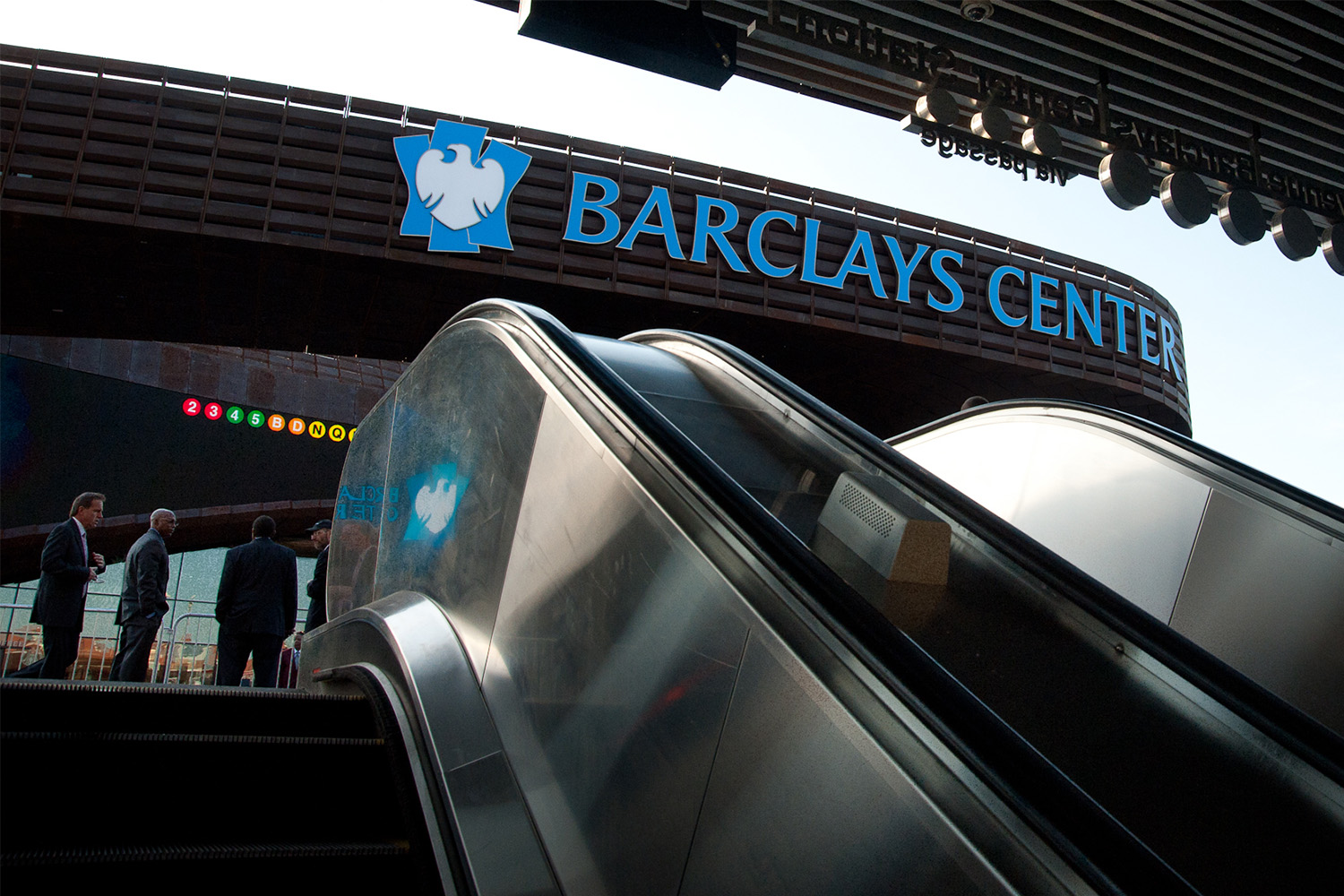 The Barclays Center, seen from the bottom of an escalator 