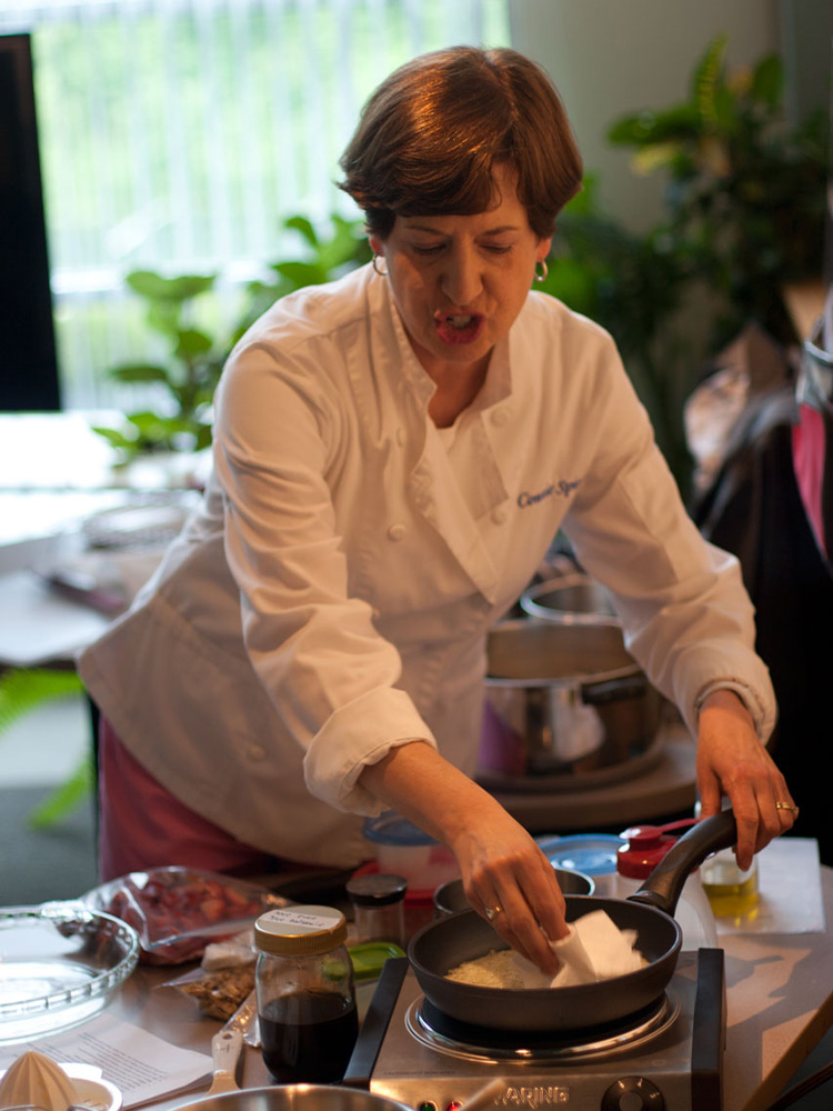 Connie Spiros encourages the use of few ingredients for simplicity and fresh herbs for taste.