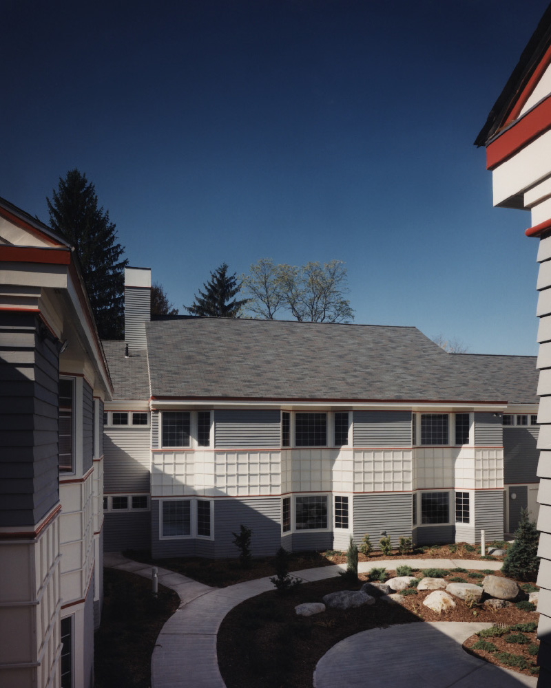 Sideview of Meadowbrook, seen from between two buildings