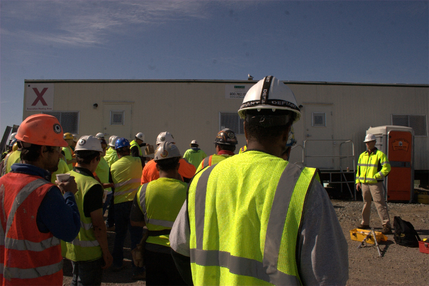 Tocci construction workers listen in on Chuck's safety speech 